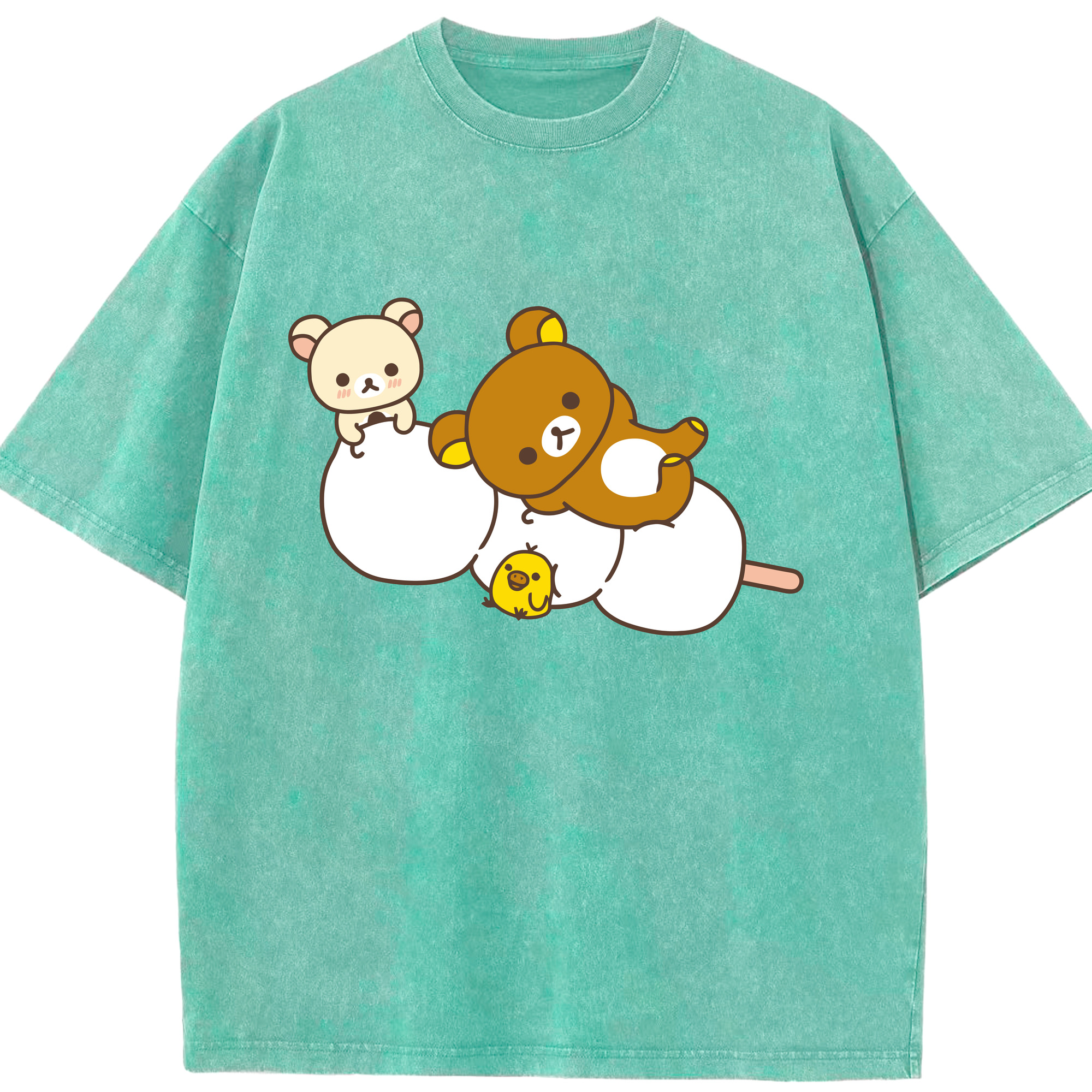 （画像用） リラックマ リラックマ キイロイトリ Rilakkuma Korilakkuma Kiiroitori 綿100% ヴィンテージ風 半袖Tシャツ（フロントプリント）